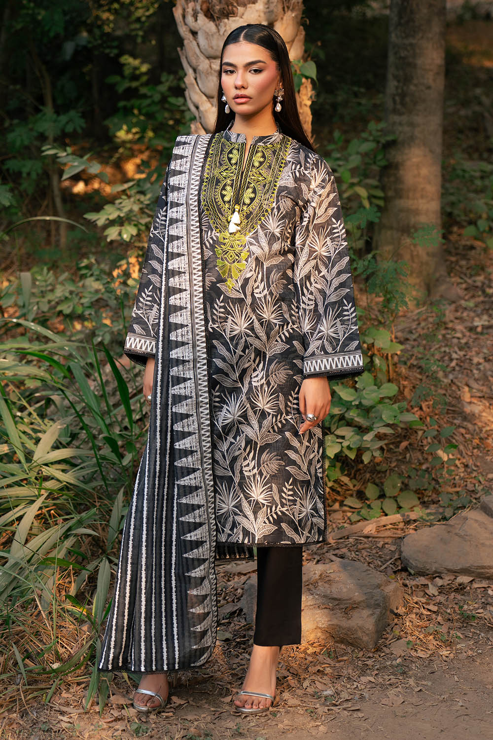 3 Piece Printed Lawn Suit with Embroidered Neckline - Image 6