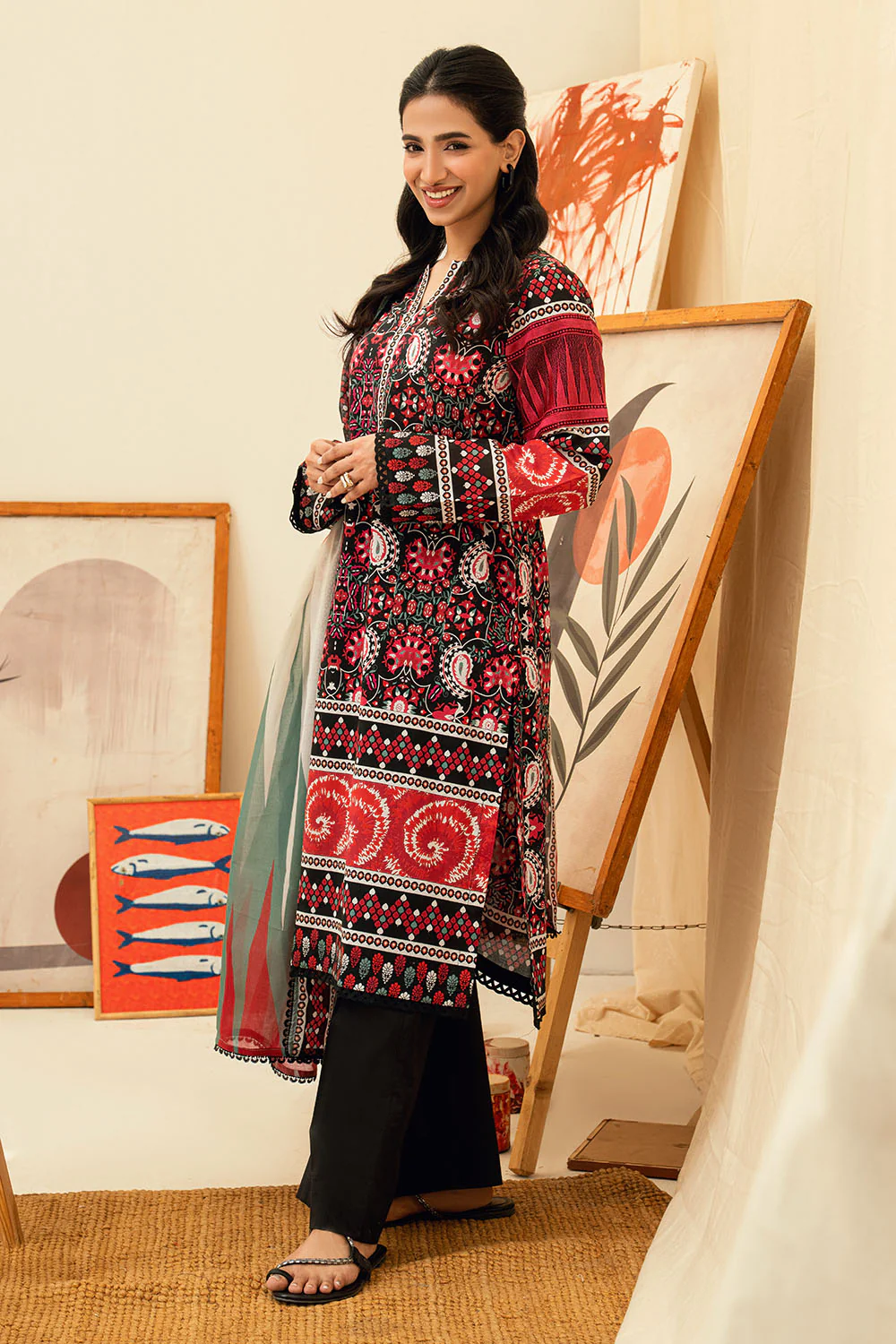 3 Piece Printed Lawn Suit with Embroidered Neckline - Image 3