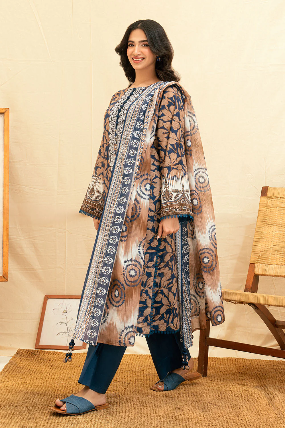 3 Piece Printed Lawn Suit with Embroidered Neckline - Image 3