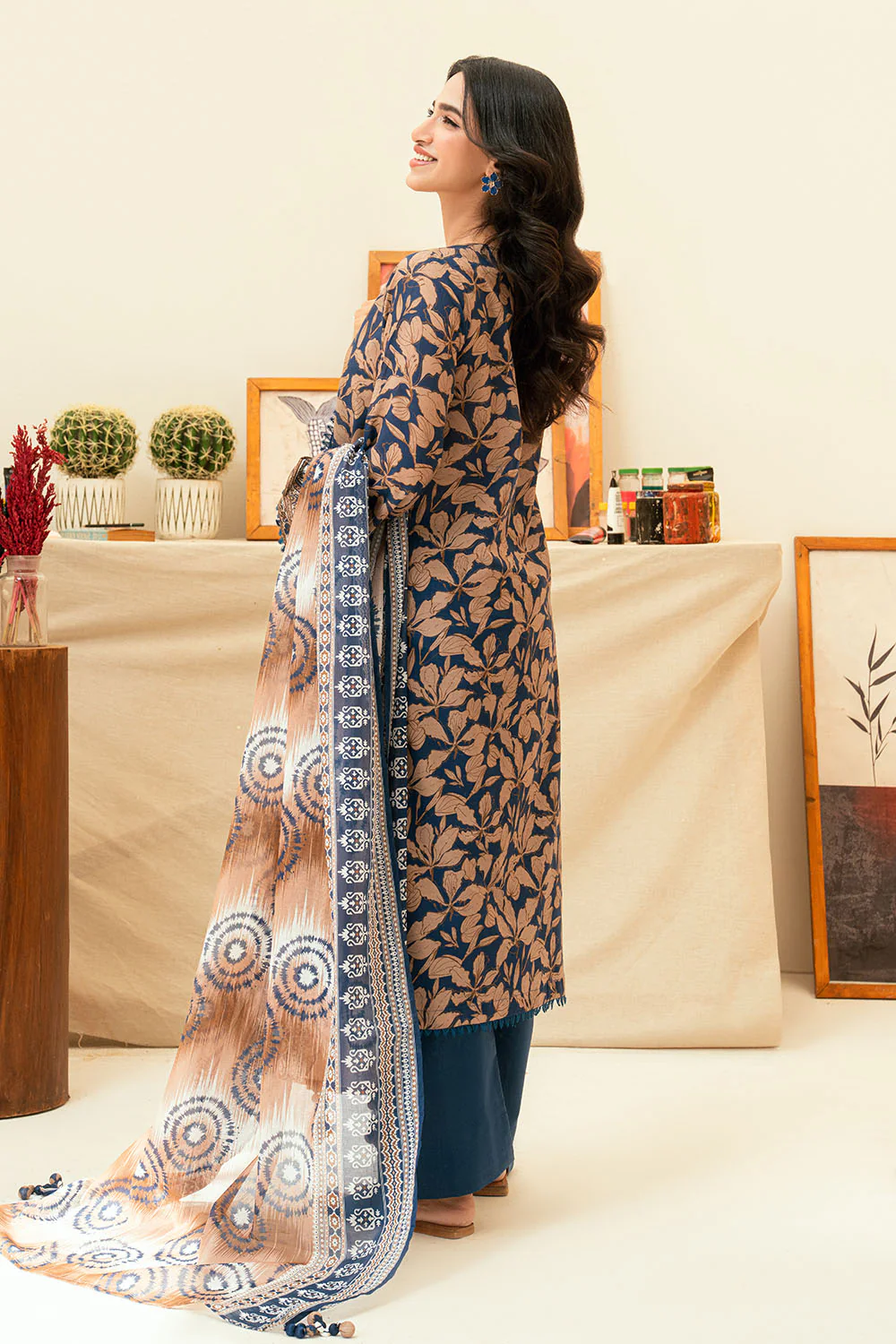 3 Piece Printed Lawn Suit with Embroidered Neckline - Image 4