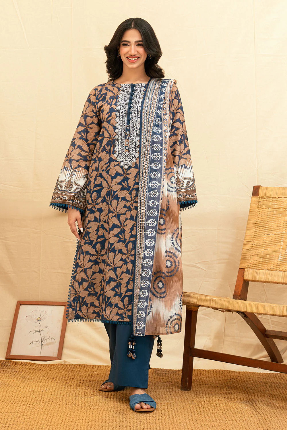 3 Piece Printed Lawn Suit with Embroidered Neckline - Image 6