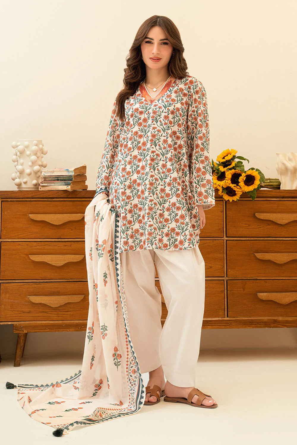 3 Piece Printed Lawn Suit with Embroidered Neckline - Image 6
