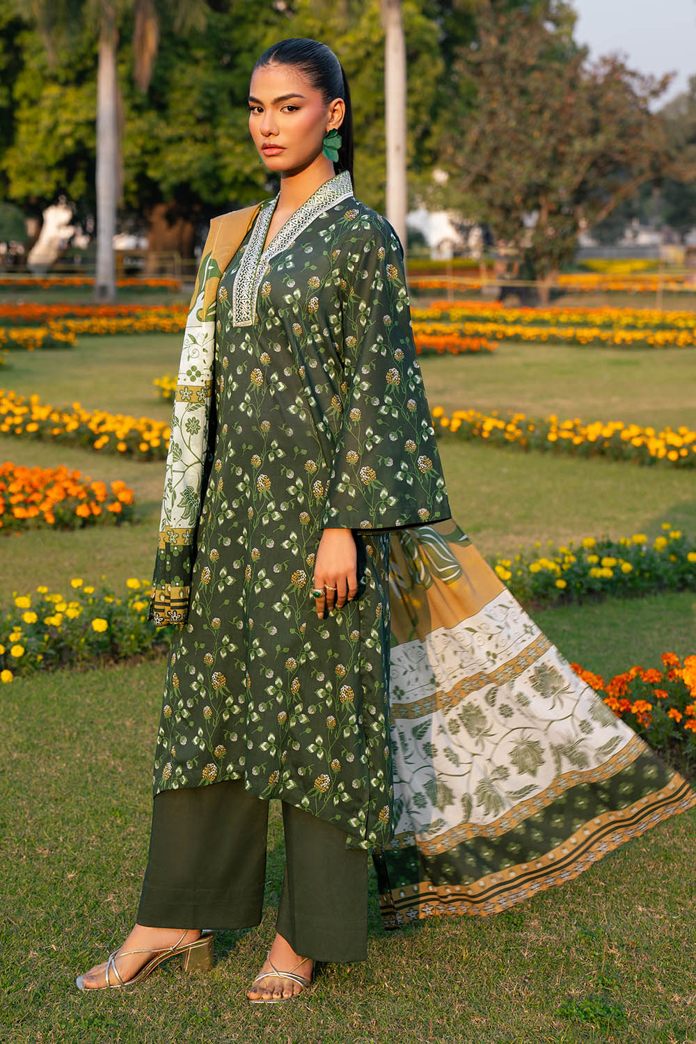 3 Piece Printed Lawn Suit with Embroidered Neckline - Image 3