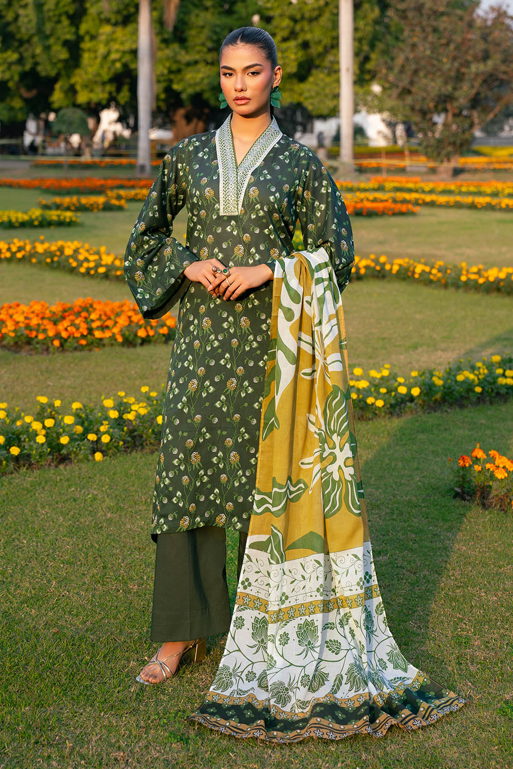 3 Piece Printed Lawn Suit with Embroidered Neckline - Image 6