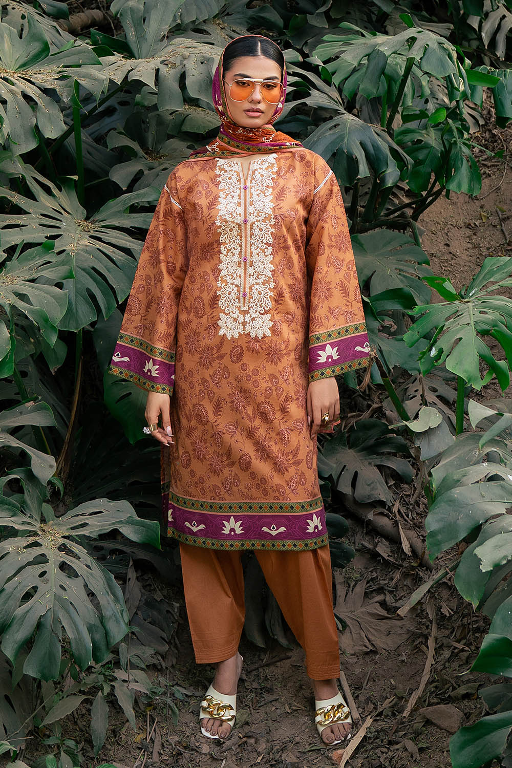3 Piece Printed Lawn Suit with Embroidered Neckline - Image 6