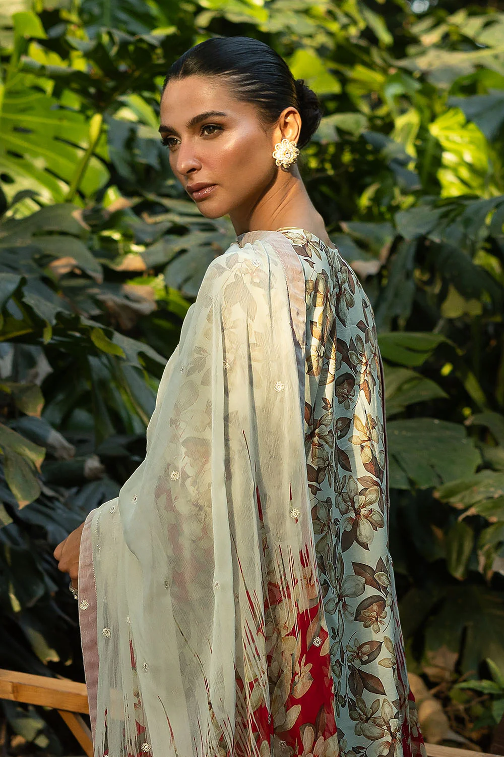 3 Piece Printed Lawn Suit with Embroidered Organza Details and Embroidered Printed Chiffon Dupatta - Image 5