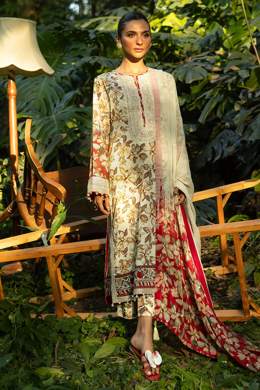 3 Piece Printed Lawn Suit with Embroidered Organza Details and Embroidered Printed Chiffon Dupatta - Image 7