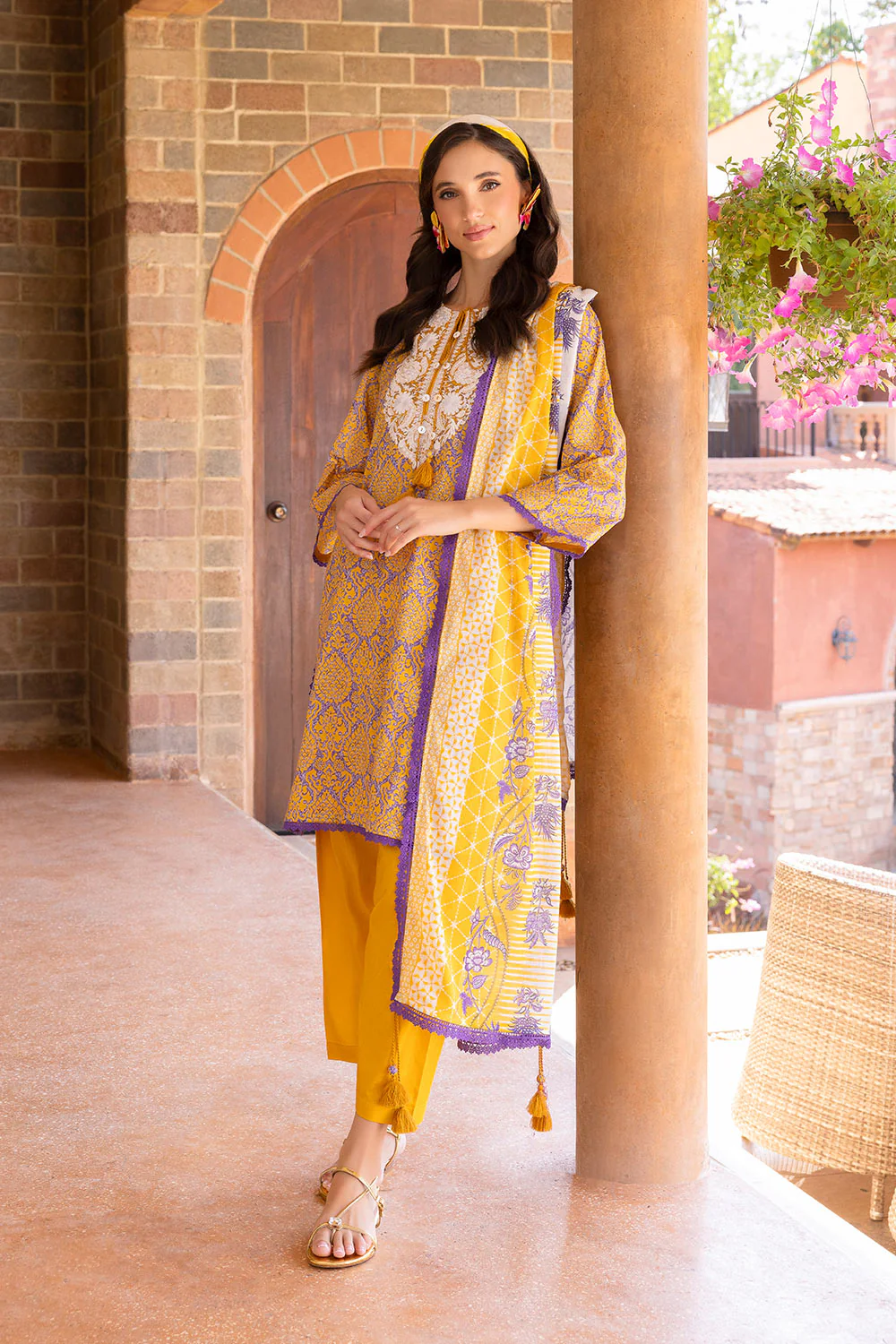 3 Piece Printed Lawn suit with Embroidered Organza Neckline - Image 6