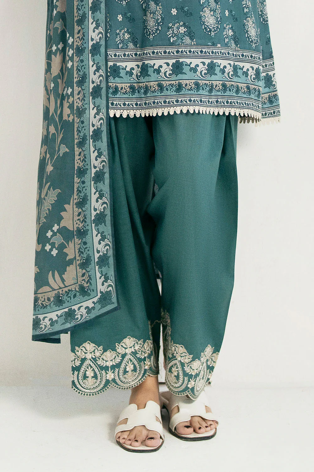 3 Piece Printed Lawn Suit with Embroidered Trouser Border - Image 5