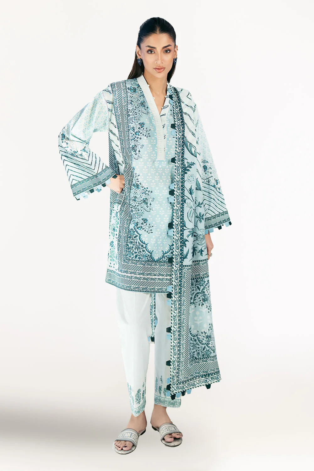3 Piece Printed Lawn Suit with Embroidered Trouser