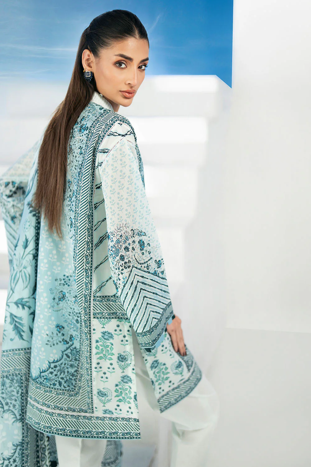 3 Piece Printed Lawn Suit with Embroidered Trouser - Image 3