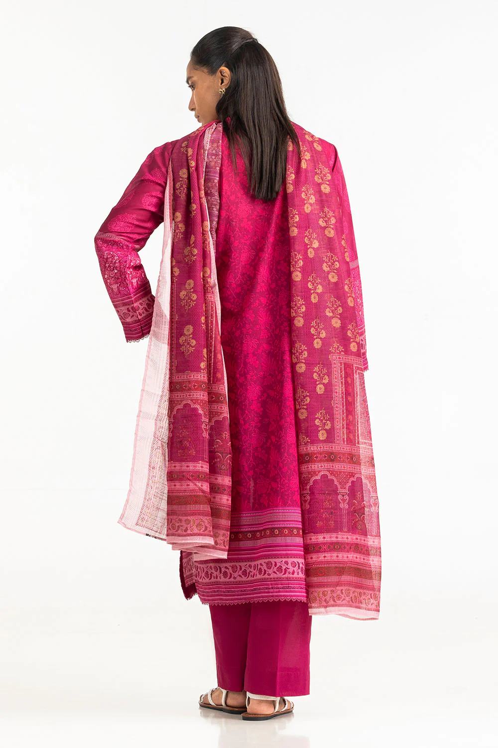 3 Piece Printed Lawn Suit with Leno Dupatta - Image 4