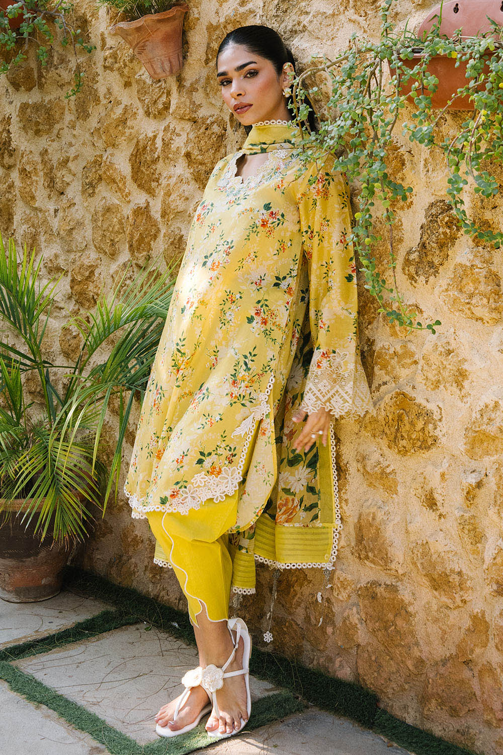 3 Piece Printed Lawn Suit with Printed Chiffon Dupatta and Embroidered Neckline - Image 3