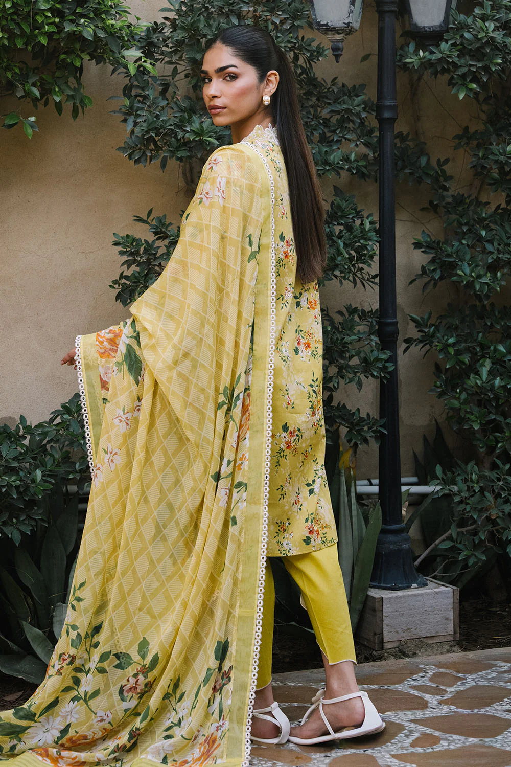 3 Piece Printed Lawn Suit with Printed Chiffon Dupatta and Embroidered Neckline - Image 4