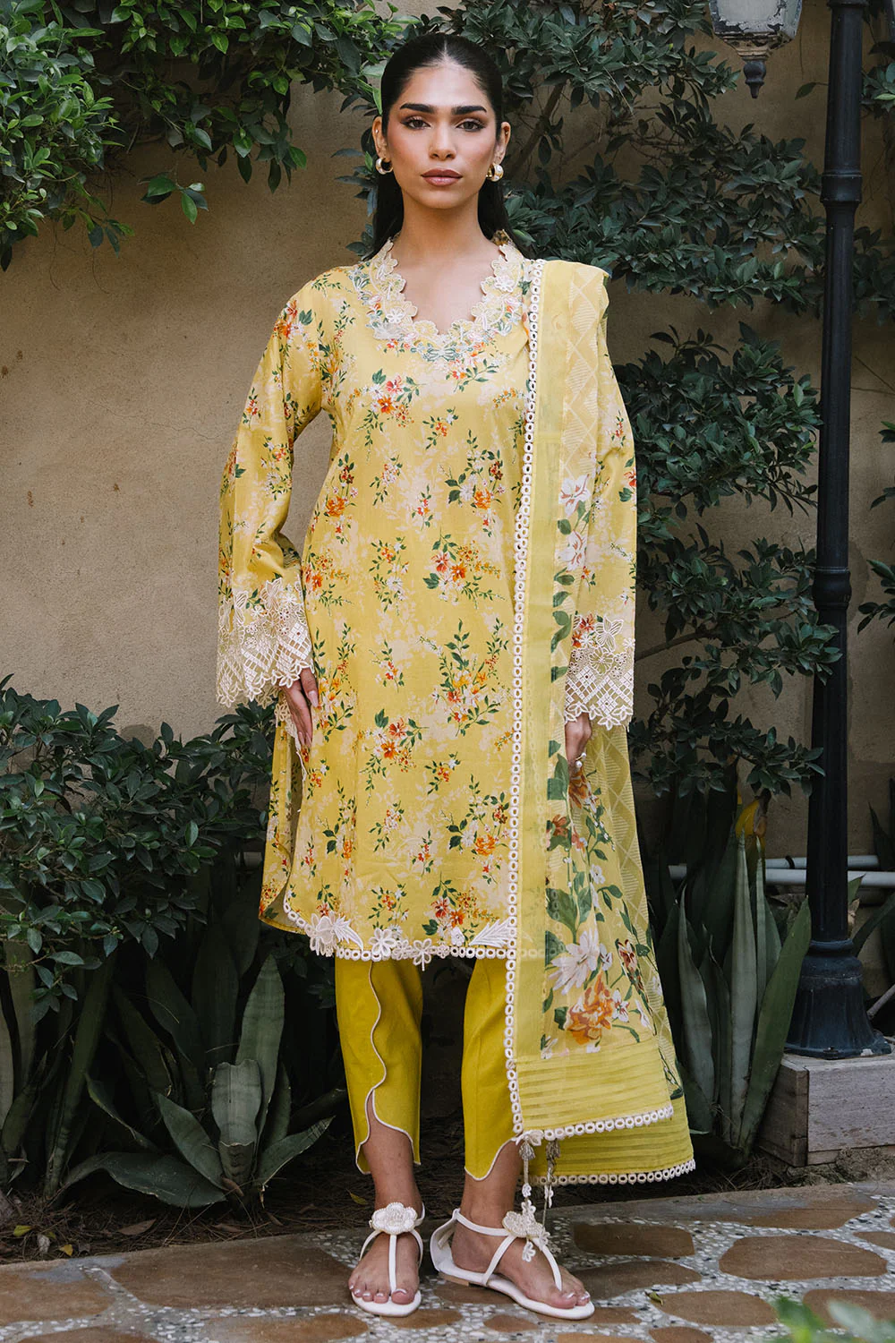 3 Piece Printed Lawn Suit with Printed Chiffon Dupatta and Embroidered Neckline - Image 6