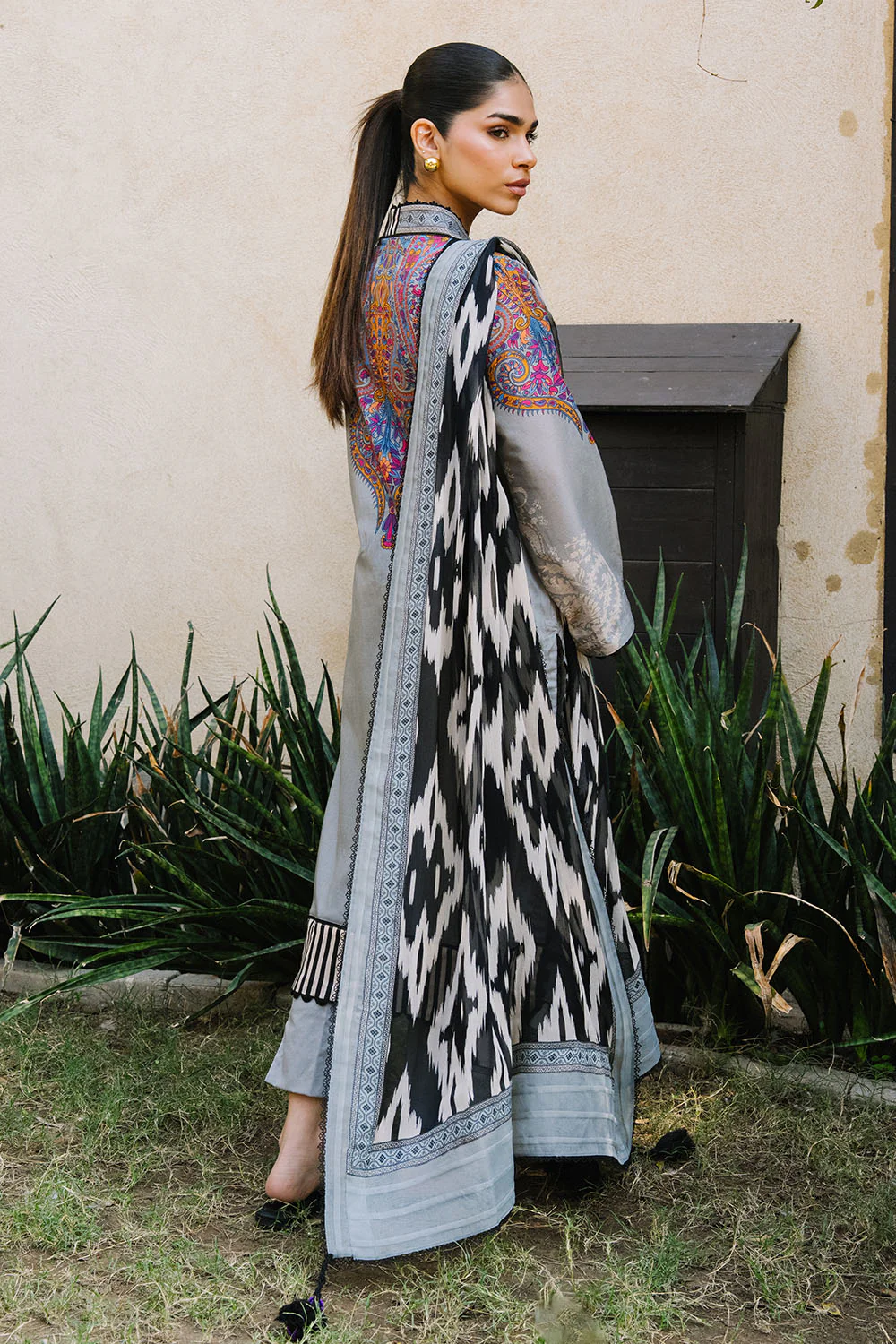 3 Piece Printed Lawn Suit with Printed Chiffon Dupatta - Image 4