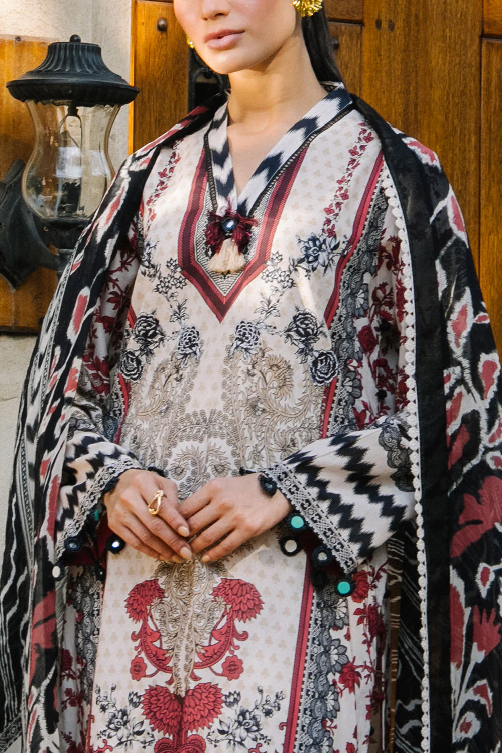 3 Piece Printed Lawn Suit with Printed Chiffon Dupatta - Image 2