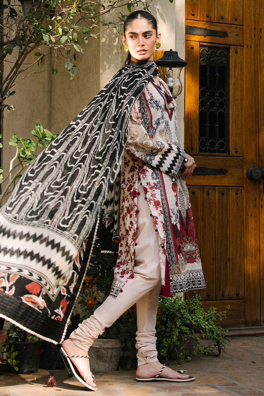3 Piece Printed Lawn Suit with Printed Chiffon Dupatta - Image 3