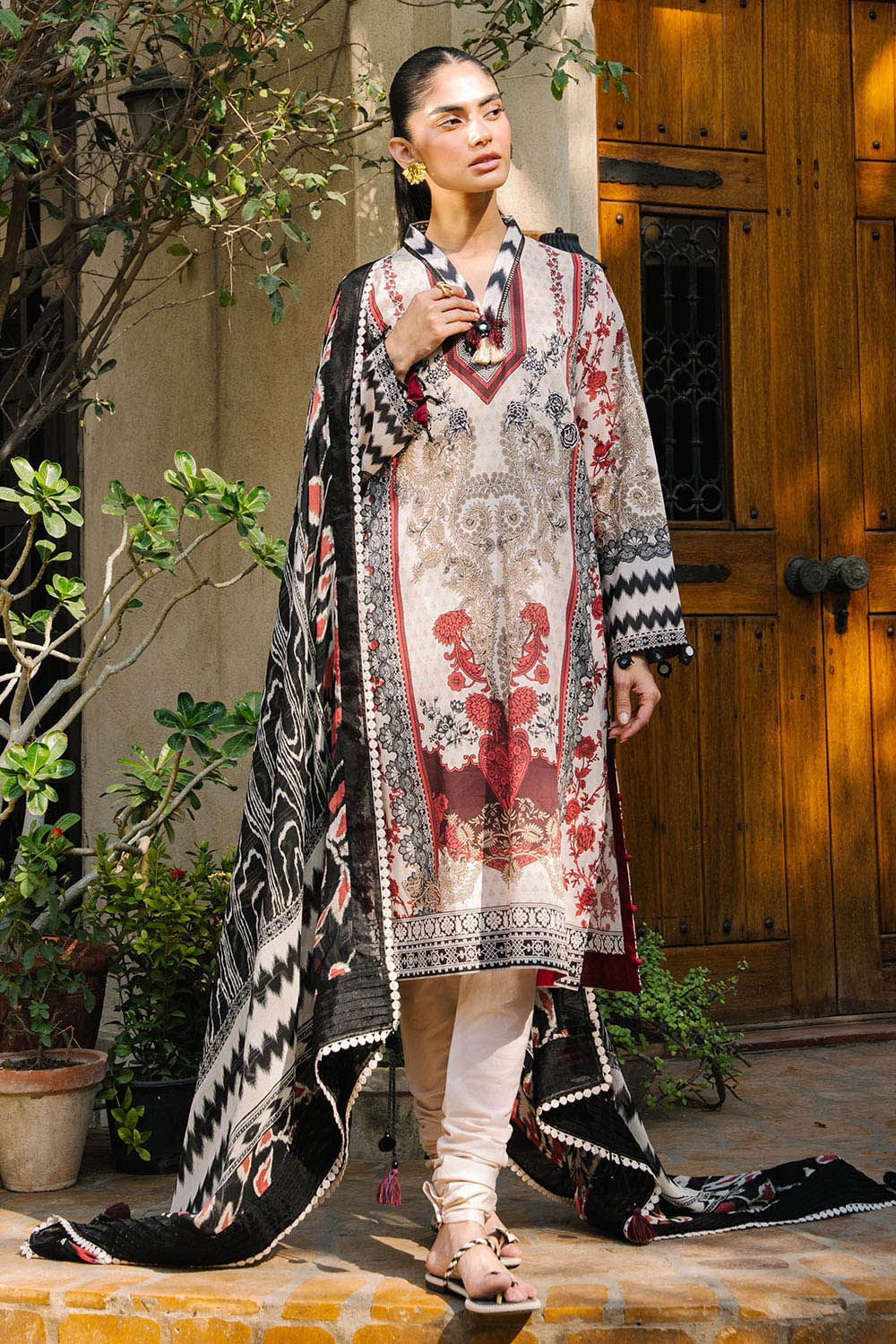 3 Piece Printed Lawn Suit with Printed Chiffon Dupatta - Image 7