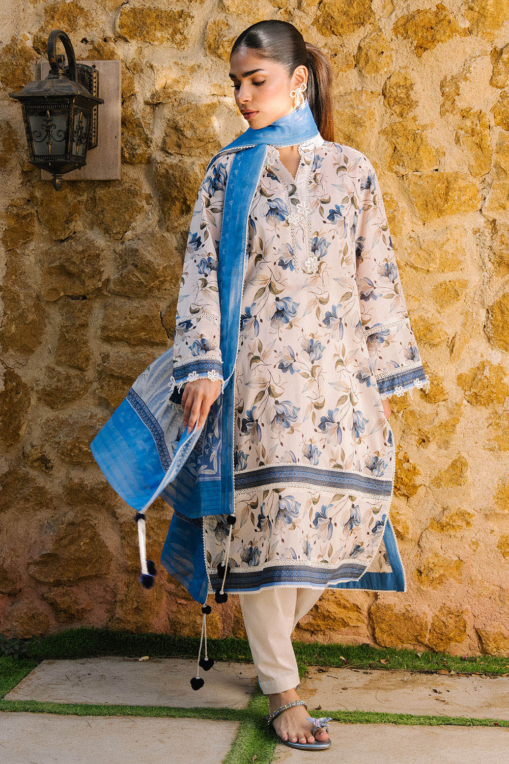 3 Piece Printed Lawn Suit with Printed Chiffon Dupatta - Image 6