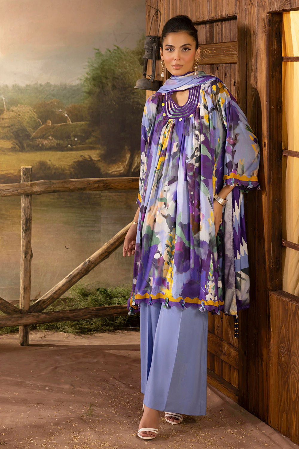 3 Piece Printed Linen Suit with Dupatta - Image 3
