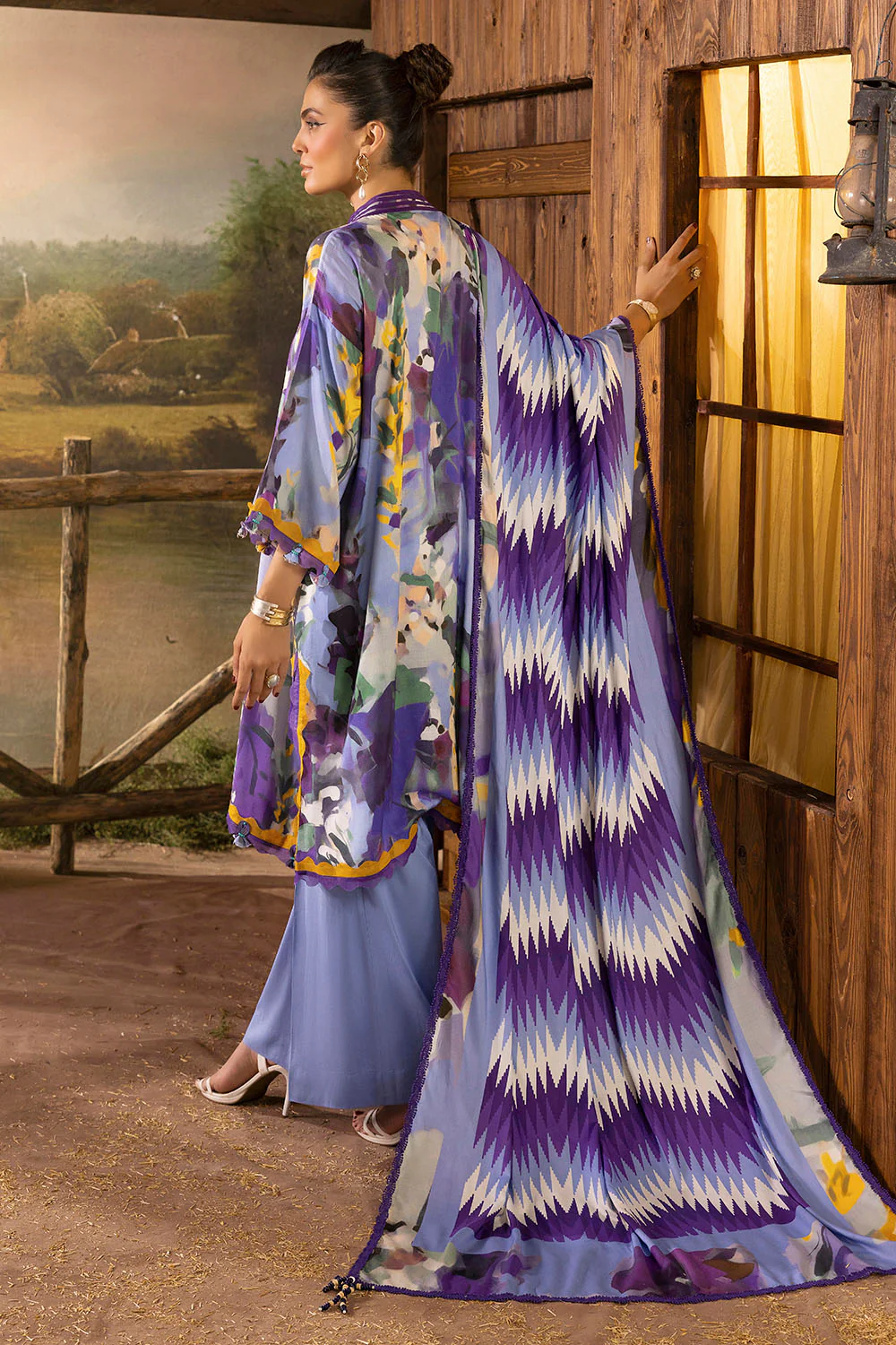 3 Piece Printed Linen Suit with Dupatta - Image 4