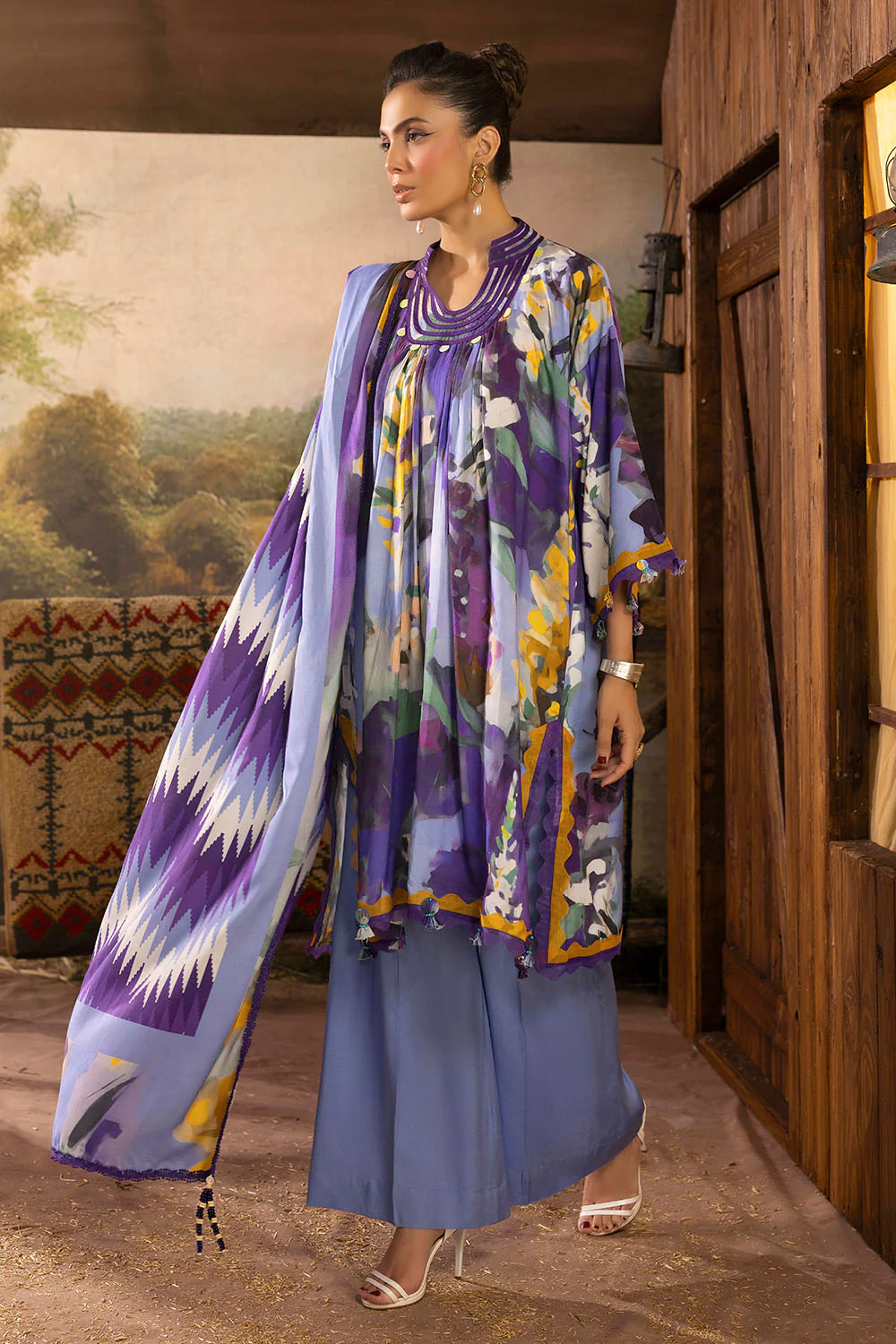 3 Piece Printed Linen Suit with Dupatta - Image 6