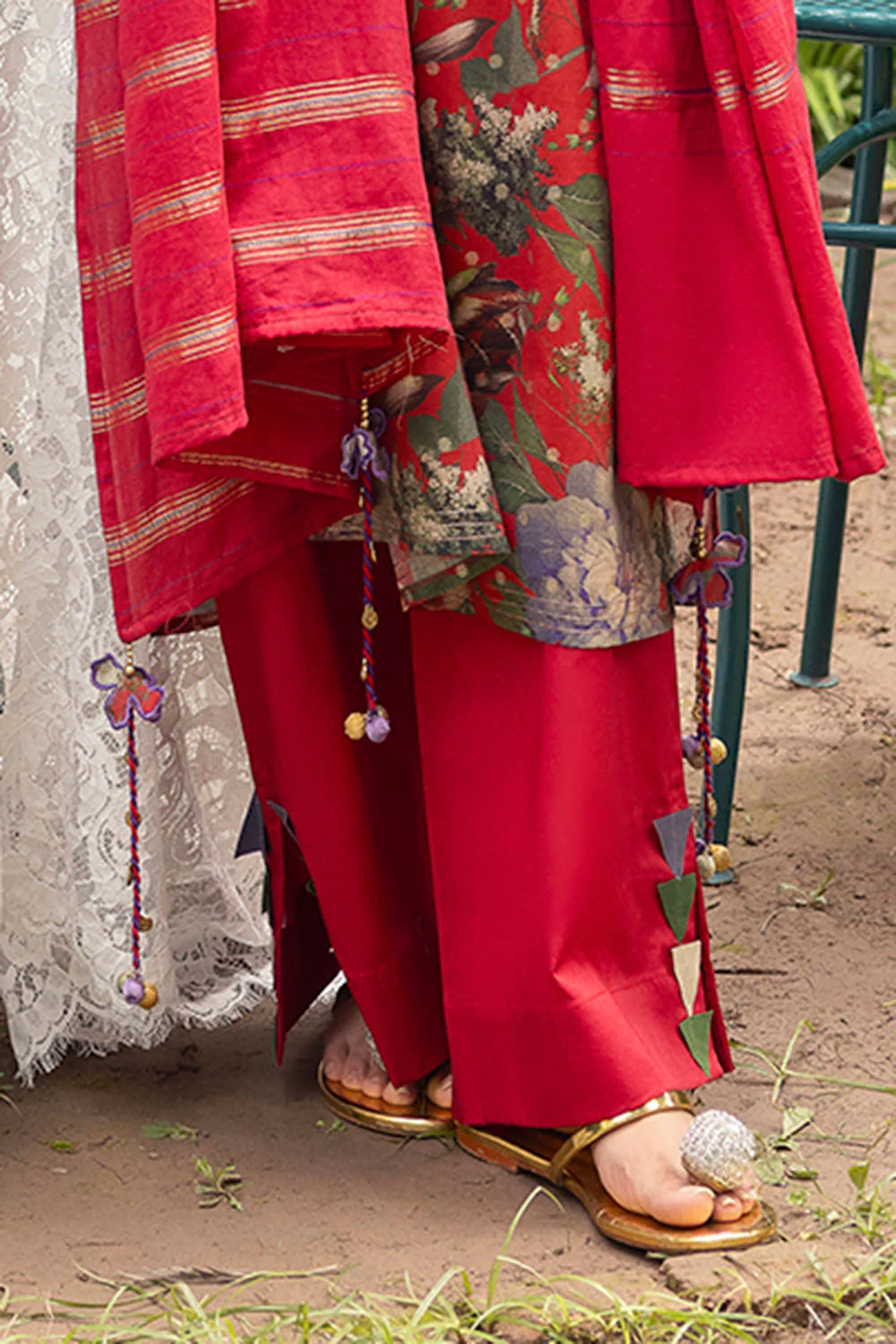 3 Piece Printed Lurex Jacquard Suit with Stripe Dupatta - Image 5