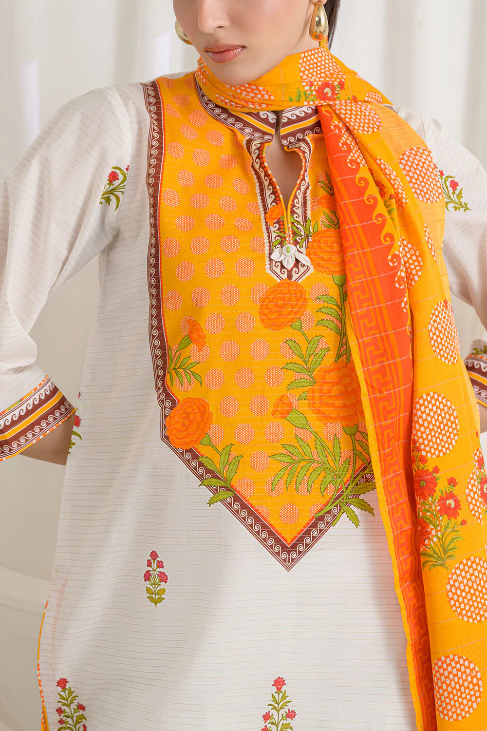 3 Piece Printed Mehsuri Stripe Lawn Suit with Printed Mehsuri Stripe Lawn Dupatta and Dyed Trouser - Image 2