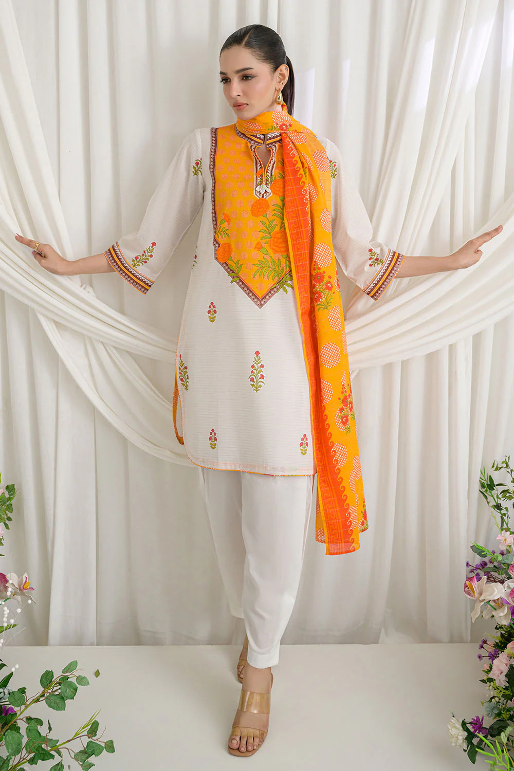 3 Piece Printed Mehsuri Stripe Lawn Suit with Printed Mehsuri Stripe Lawn Dupatta and Dyed Trouser - Image 6