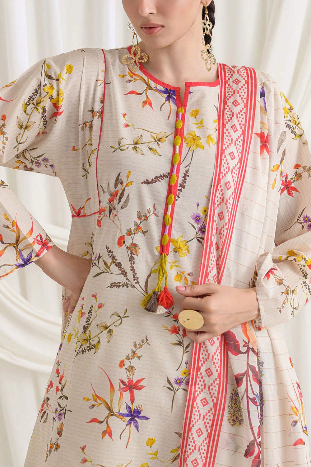 3 Piece Printed Mehsuri Stripe Lawn Suit with Printed Mehsuri Stripe Lawn Dupatta and Dyed Trouser - Image 2