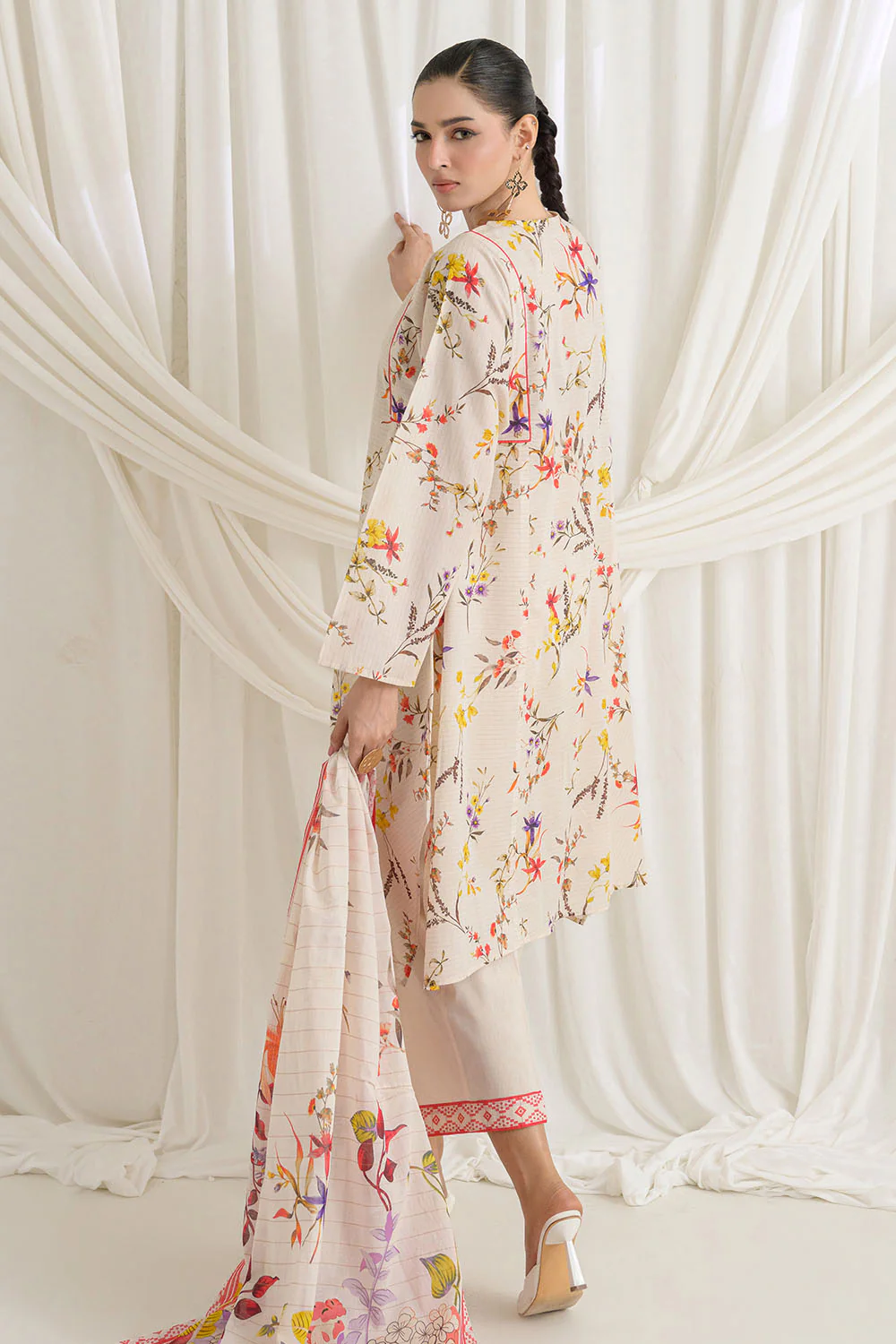 3 Piece Printed Mehsuri Stripe Lawn Suit with Printed Mehsuri Stripe Lawn Dupatta and Dyed Trouser - Image 4