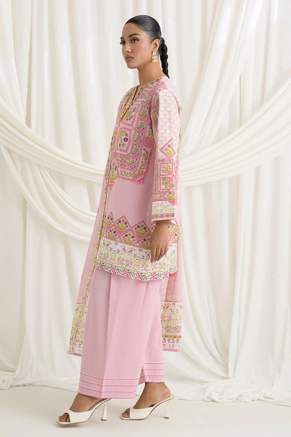 3 Piece Printed Mehsuri Stripe Lawn Suit with Printed Mehsuri Stripe Lawn Dupatta and Dyed Trouser - Image 3