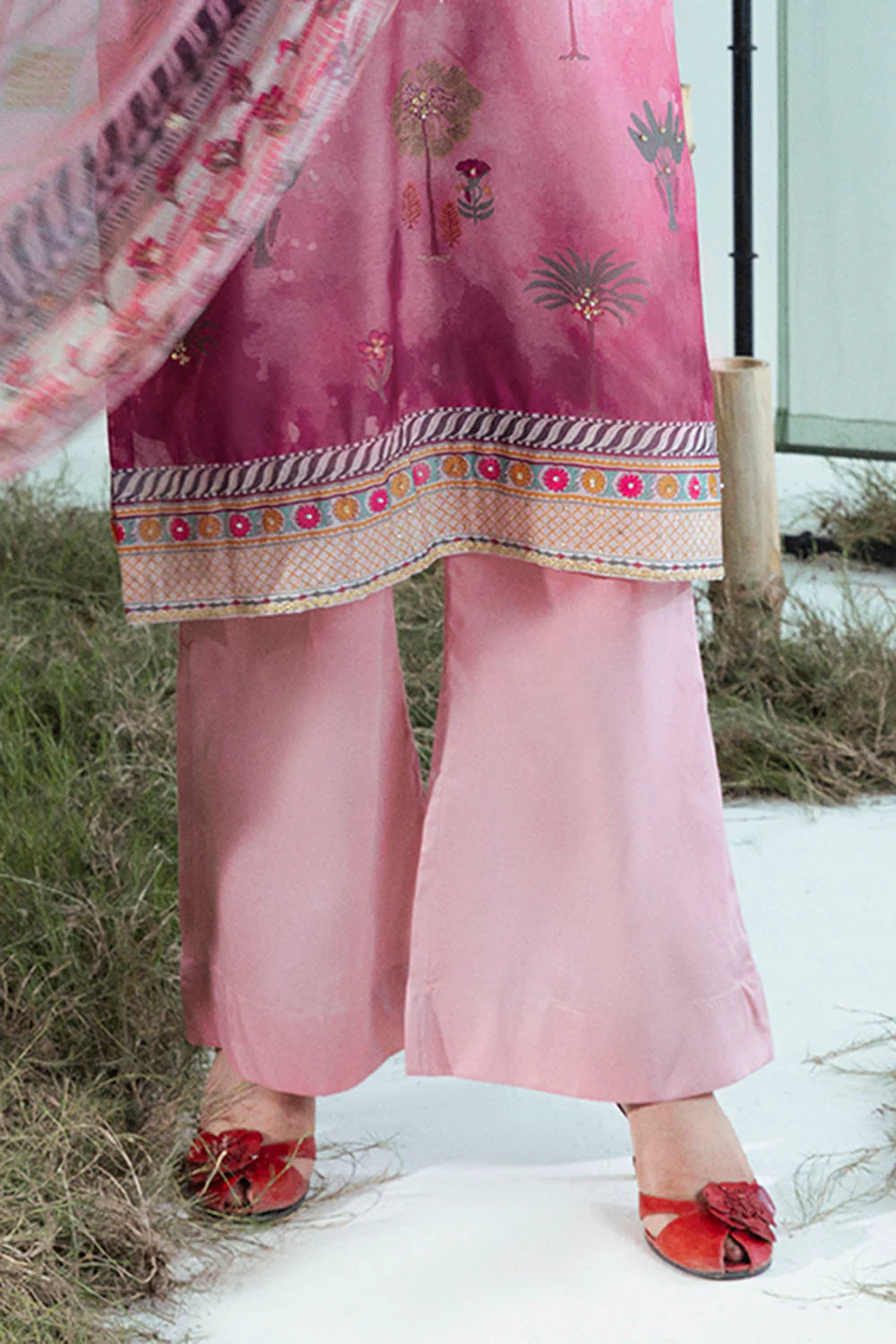 3 Piece Printed Monar Slub Suit with Handwork and Khaddi Net Dupatta - Image 4