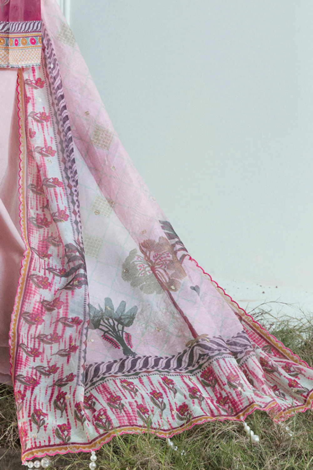 3 Piece Printed Monar Slub Suit with Handwork and Khaddi Net Dupatta - Image 5