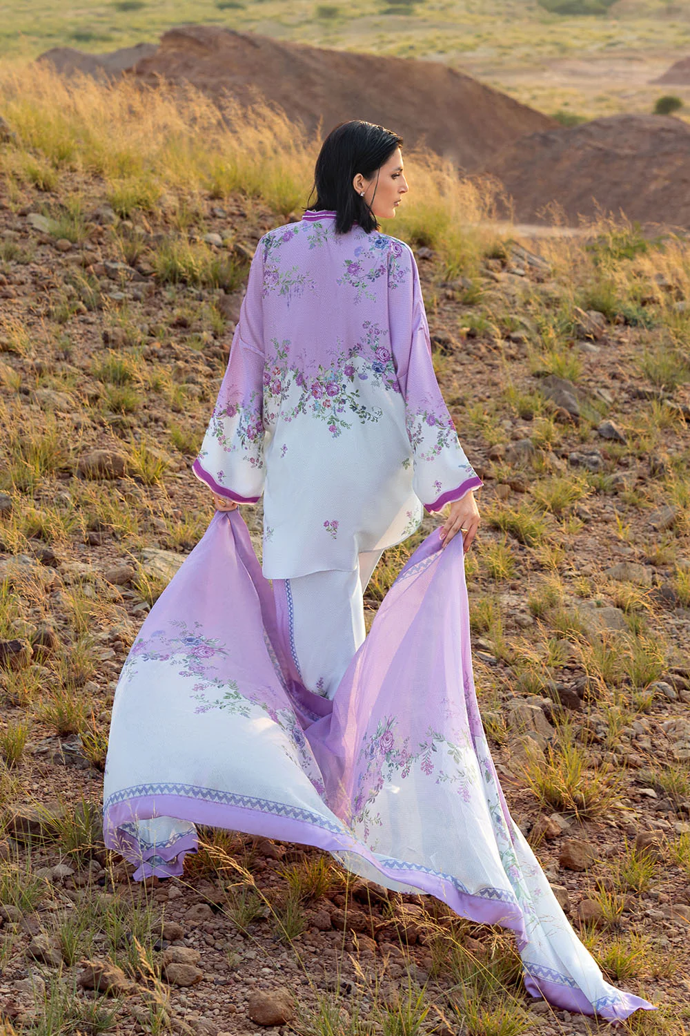 3 Piece Printed Silk Charmeuse Suit with Dupatta - Image 4