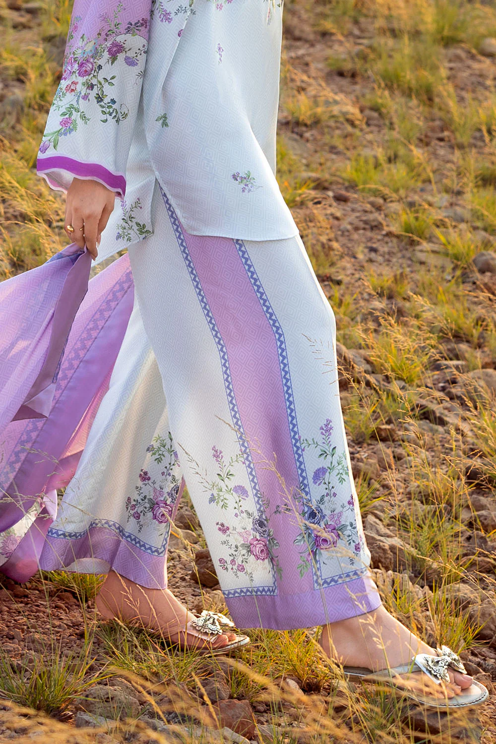 3 Piece Printed Silk Charmeuse Suit with Dupatta - Image 5