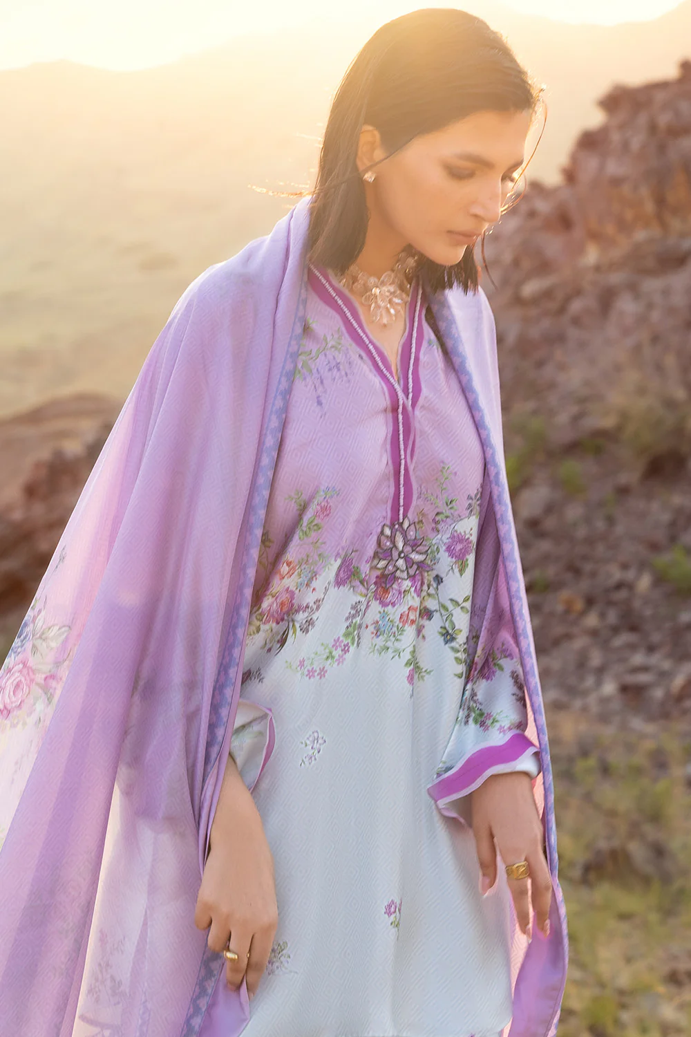 3 Piece Printed Silk Charmeuse Suit with Dupatta - Image 6