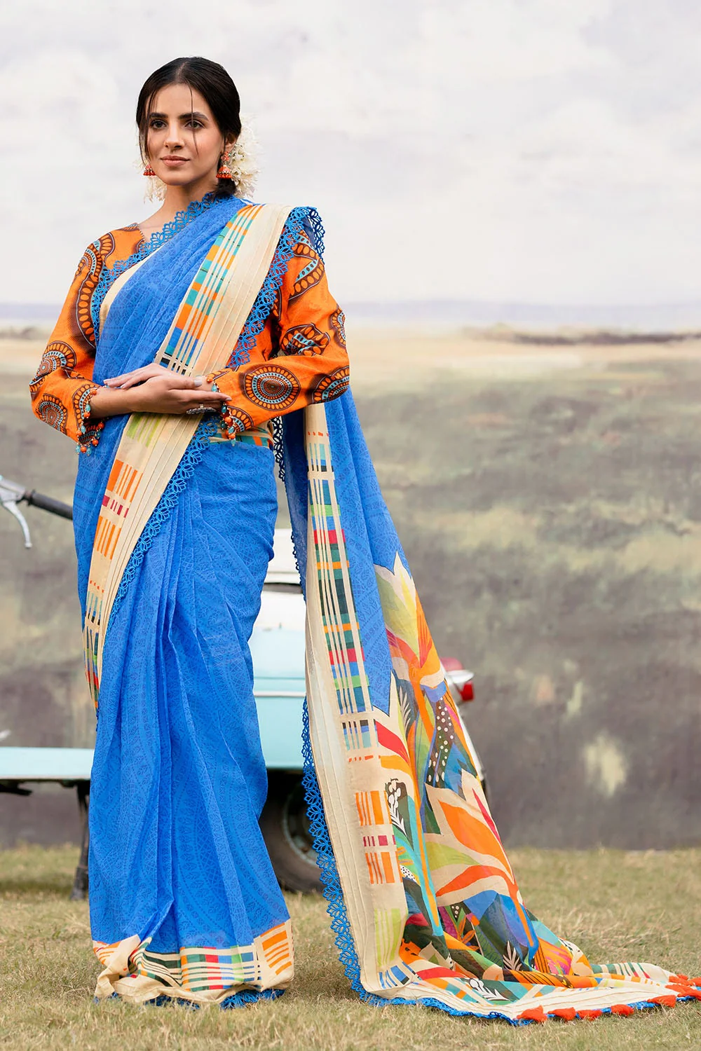 3 Piece Unstitched Denting Lawn Saree - Image 6