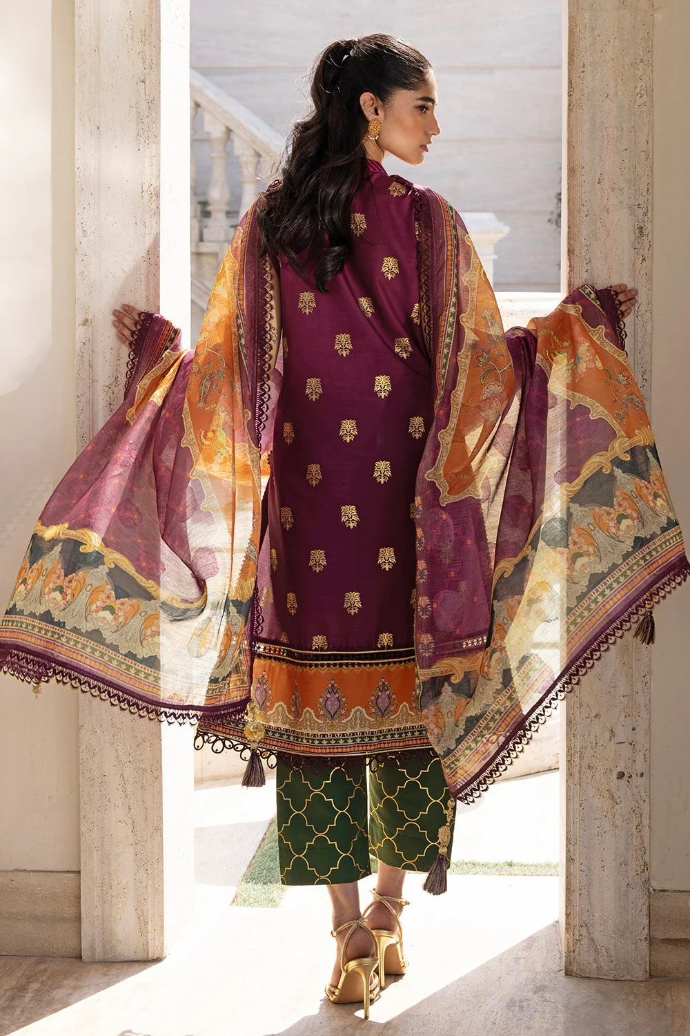 3 Piece Unstitched Embroidered Raw Silk Suit with Paper Cotton Jacquard Dupatta - Image 5