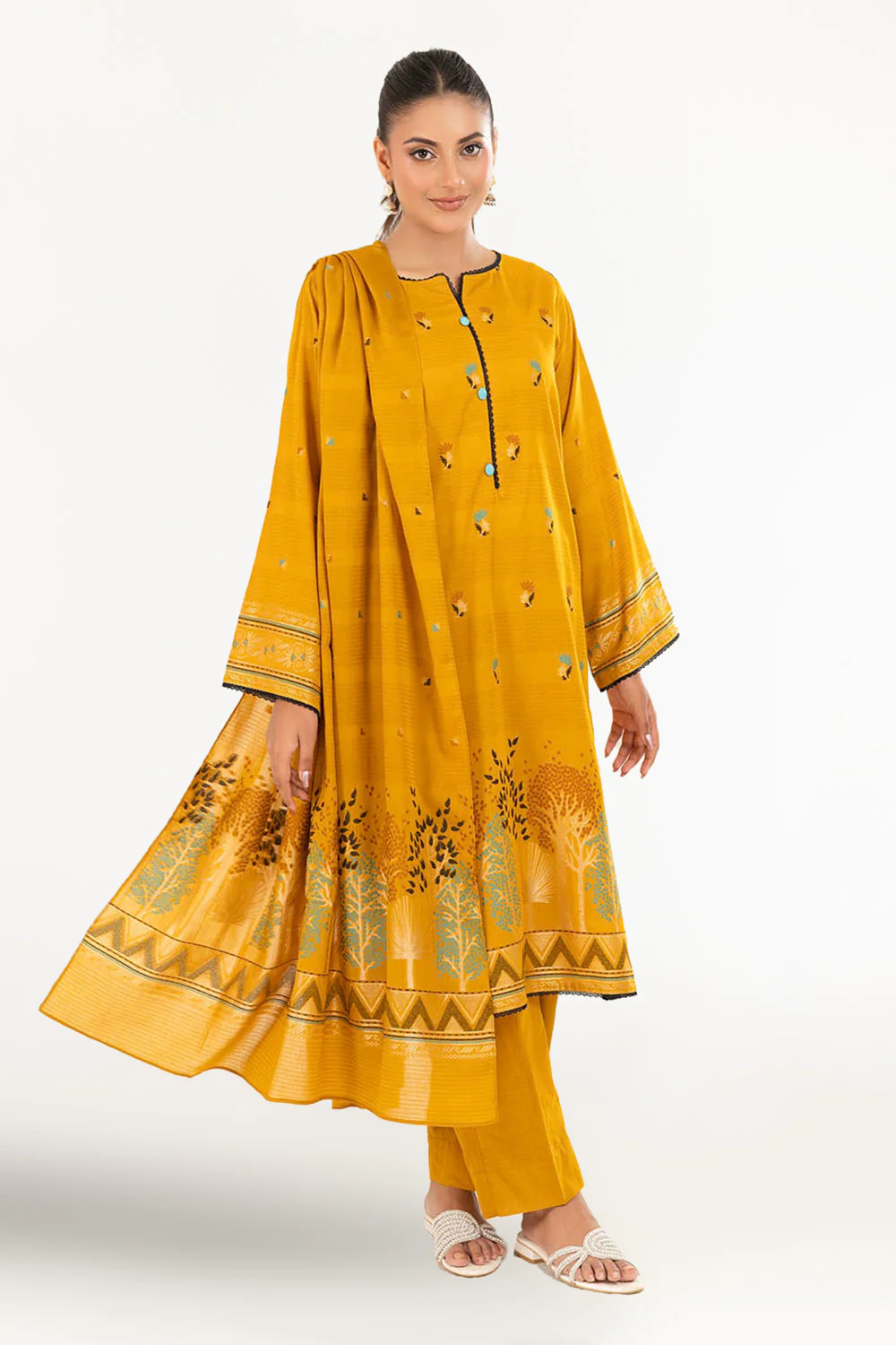 3 Piece Unstitched Jacquard Suit