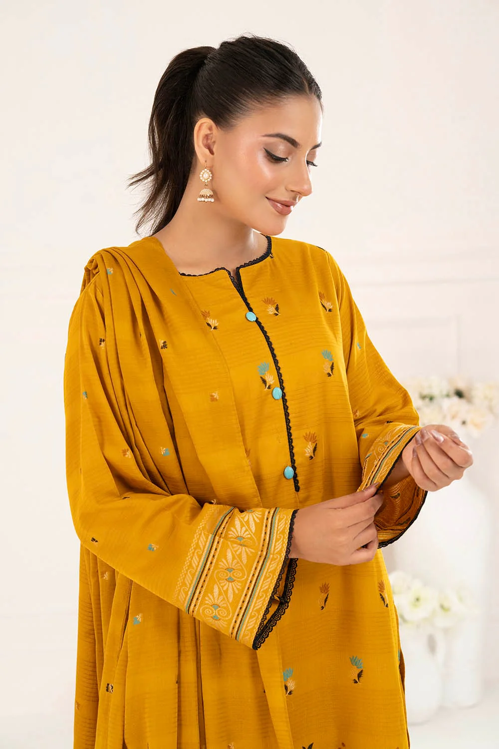 3 Piece Unstitched Jacquard Suit - Image 6
