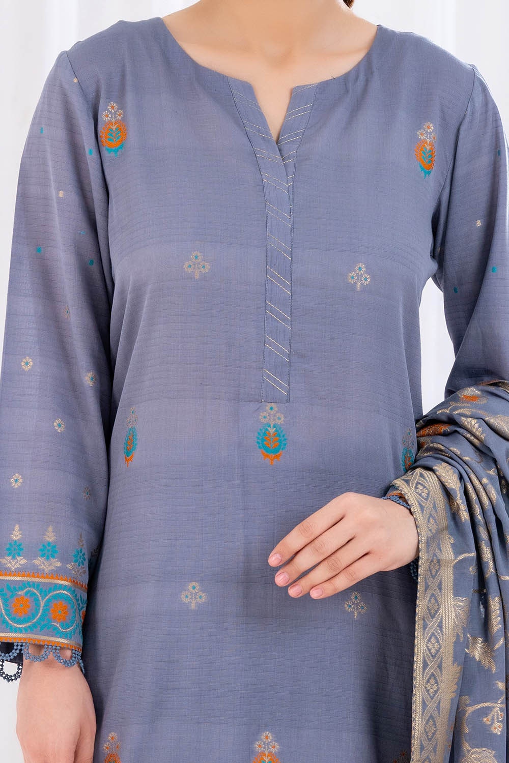 3 Piece Unstitched Jacquard Suit - Image 2