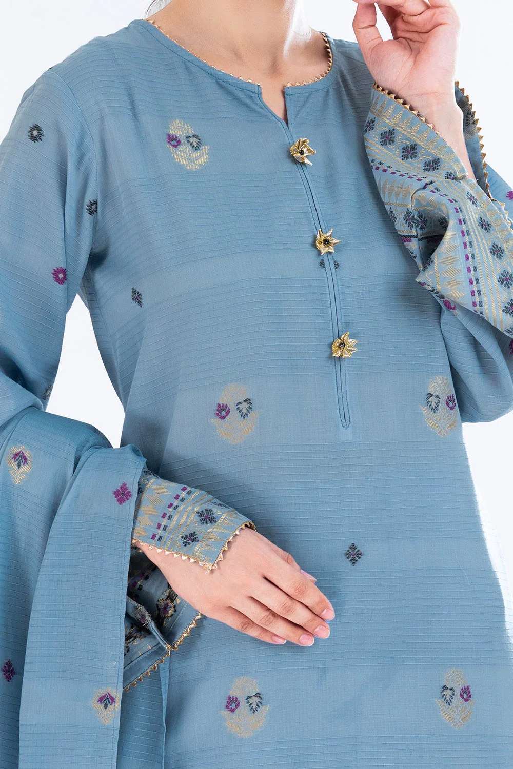 3 Piece Unstitched Jacquard Suit - Image 2