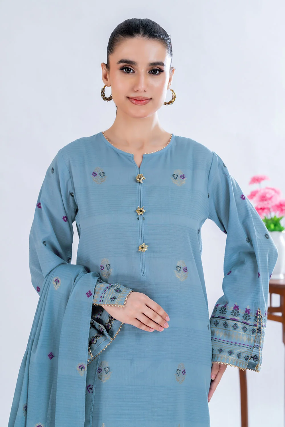 3 Piece Unstitched Jacquard Suit - Image 3