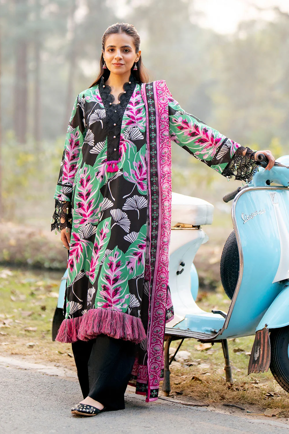 3 Piece Unstitched Jacquard Suit with Printed Lawn Dupatta - Image 3