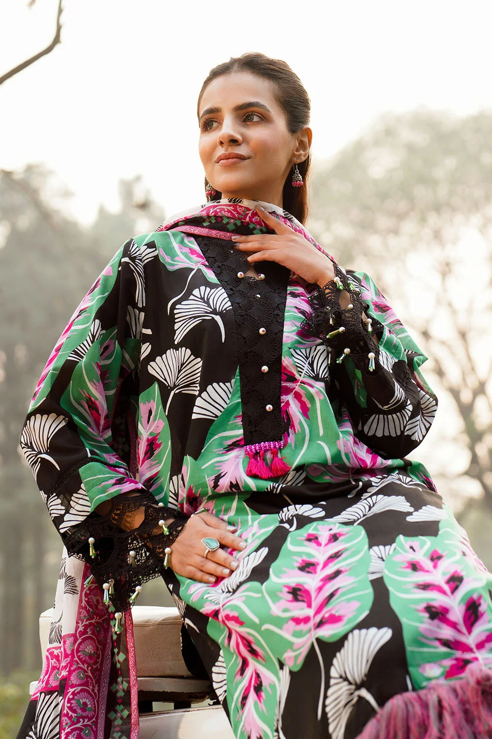 3 Piece Unstitched Jacquard Suit with Printed Lawn Dupatta - Image 5