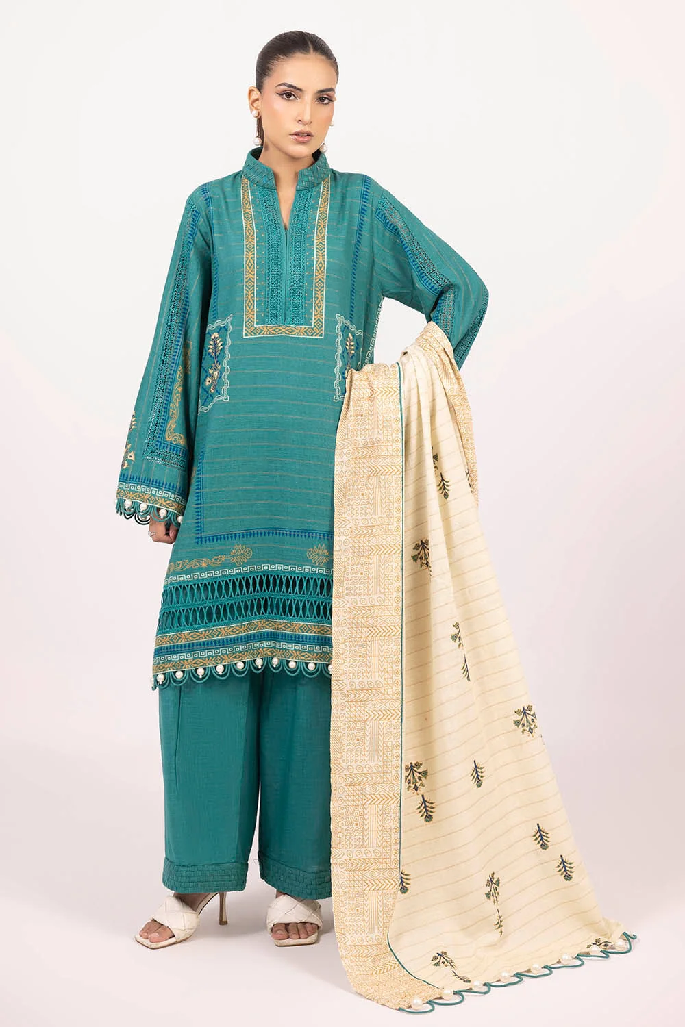 3 Piece Unstitched Mehsuri Stripe Khaddar Suit