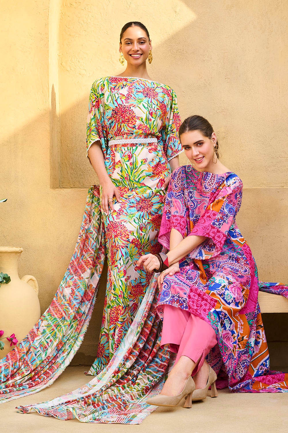 3 Piece Unstitched Printed Cotton Silk Suit with Printed Chiffon Dupatta - Image 2