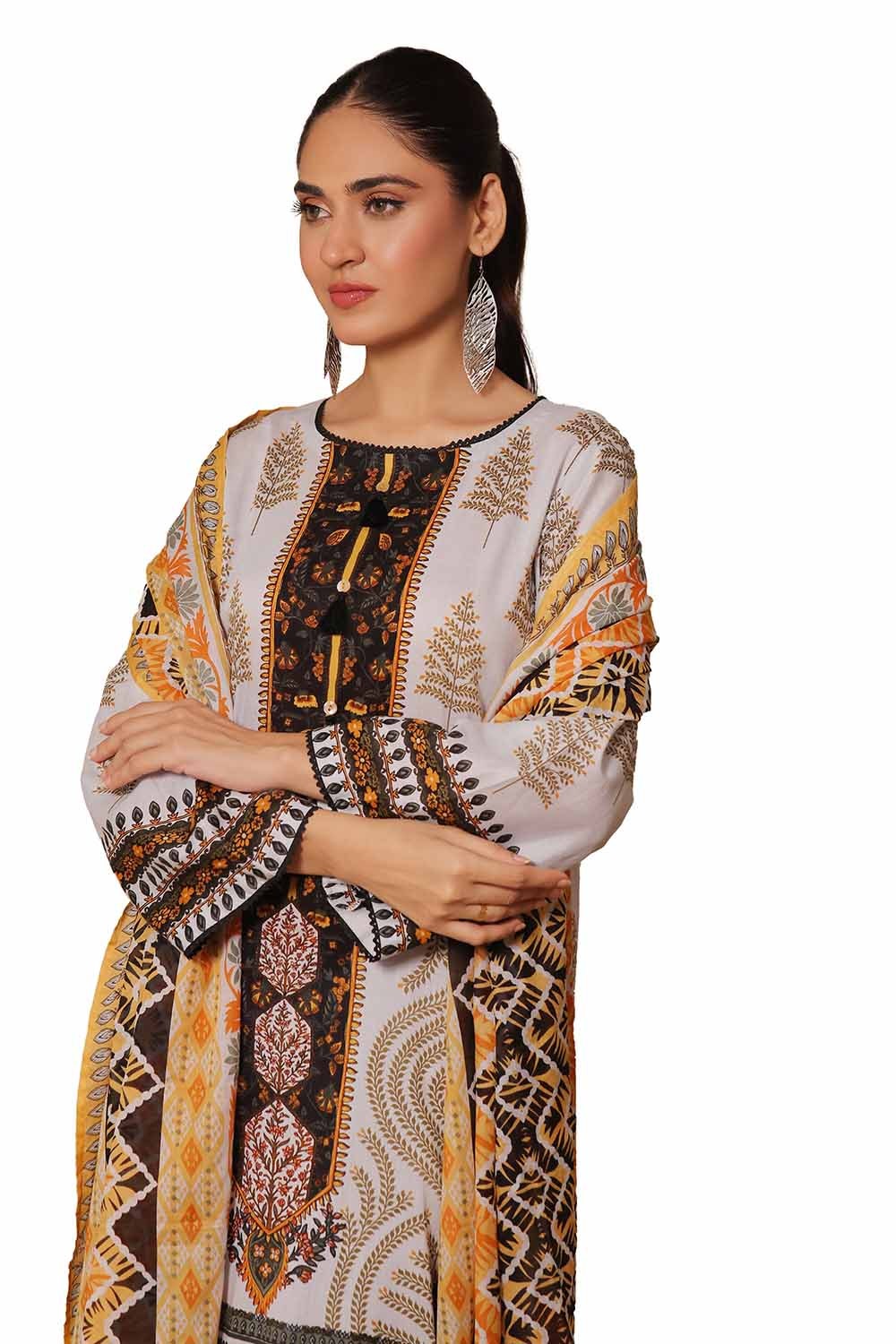 3 Piece Unstitched Printed Khaddar Suit - Image 5
